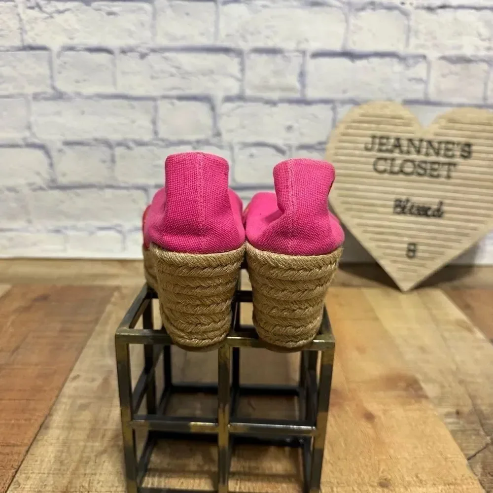 Tory Burch Filipa Colorblock Espadrilles Pink Red Wedge Heel Size